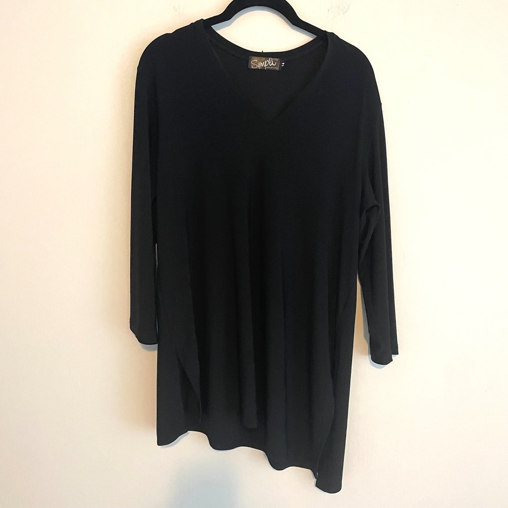 Sympli Asymmetrical tunic top black 14 Lagenlook boho casual classic minimalist